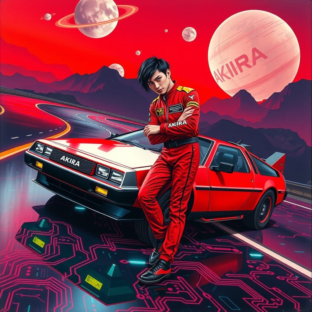 Kaneda in Retro 80s Cyberpunk Futurism