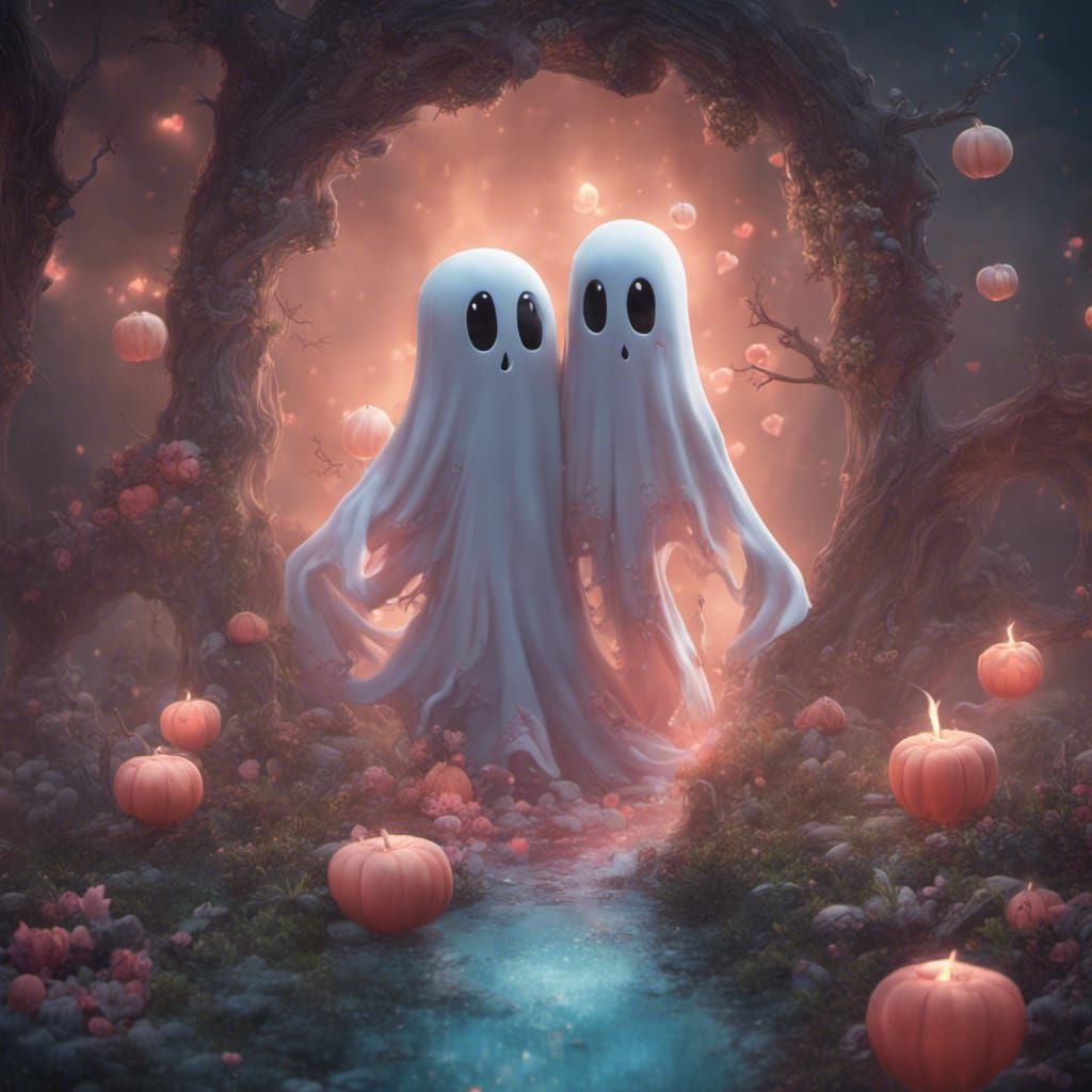 Cute Ghosts in Love: Fantasy Concept Art