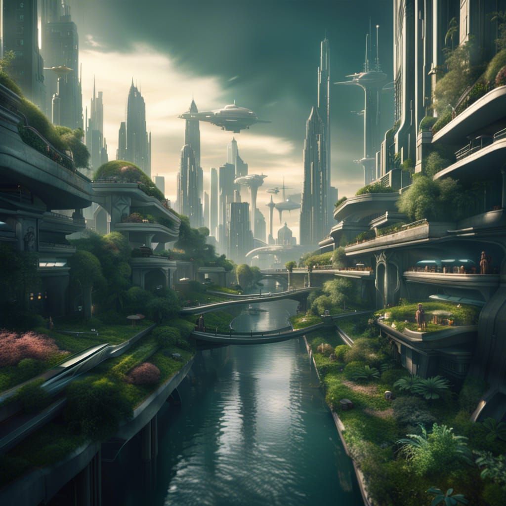 Futuristic Canal City: Digital Matte Painting