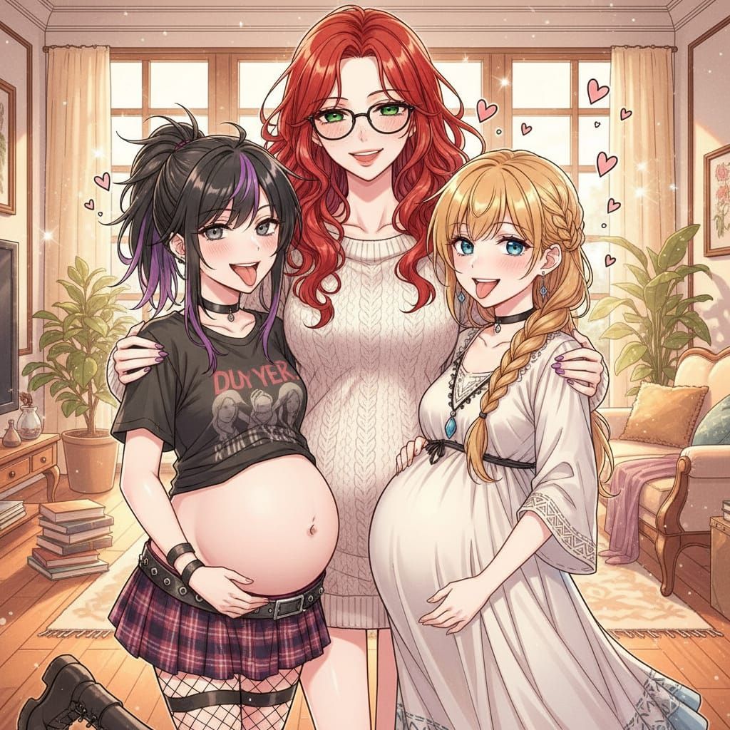 Shoujo Style: Woman With Red Hair And Pregnant Wives