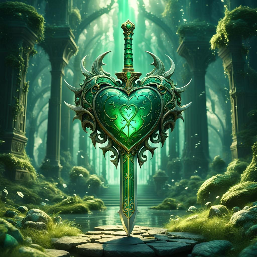 Enchanted Green Heart Sword: Fantasy Concept Art