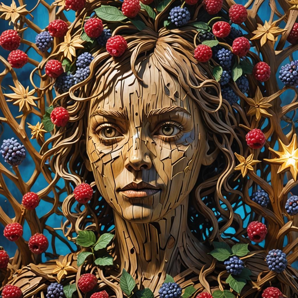 Festive Wood Sculpture in Van Gogh Style