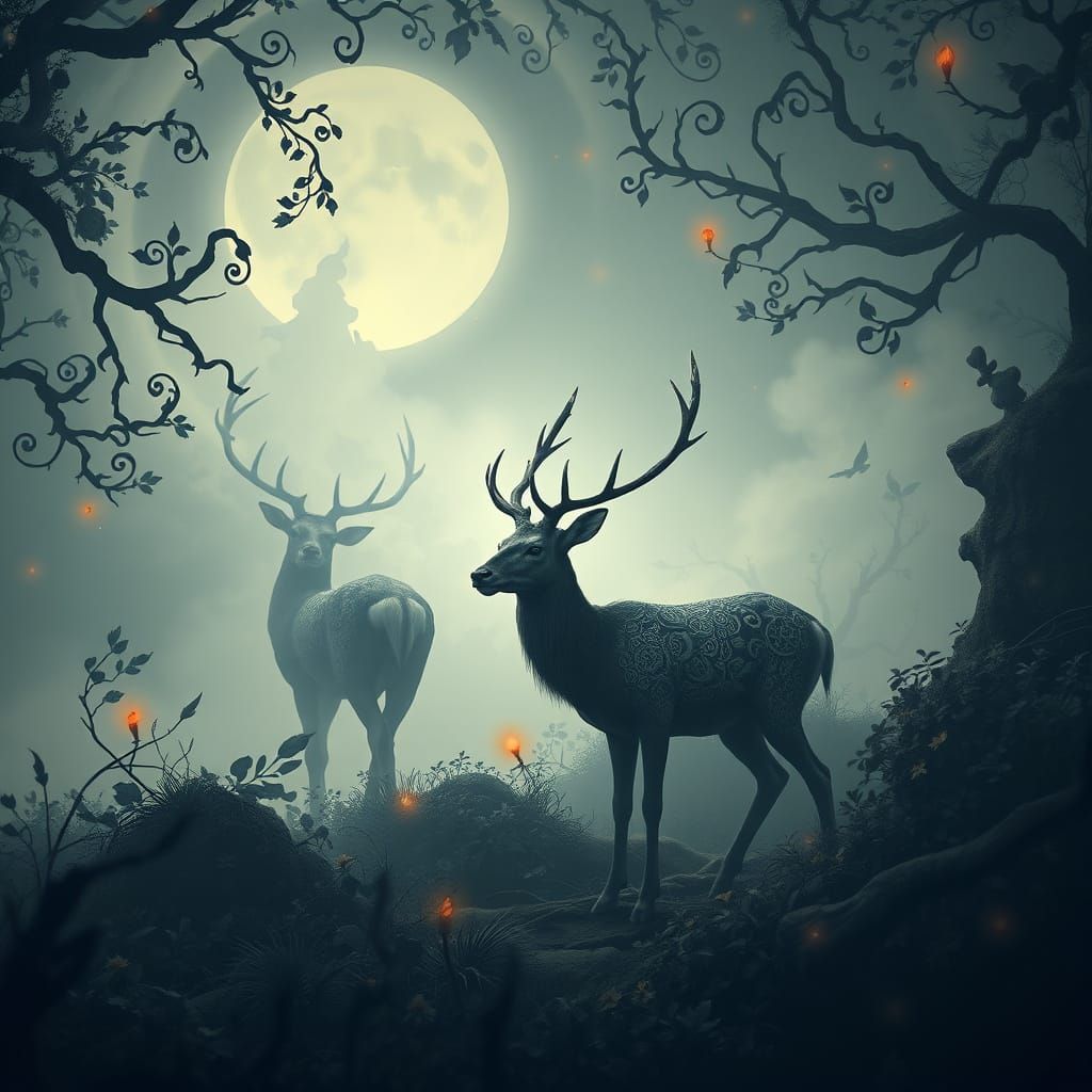 Mystic Deer in Dreamlike Fantasy Concept Art