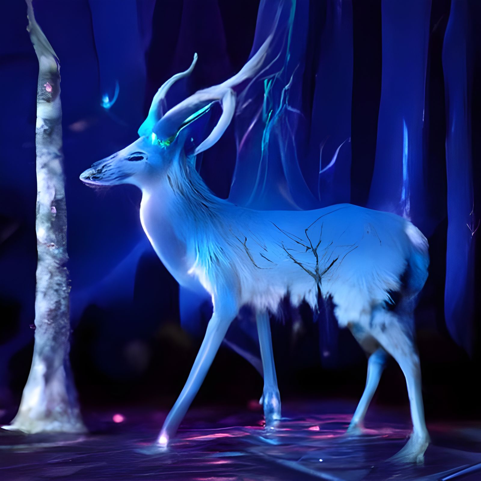 Ethereal Stag: Spirit of the Forest in Blue Light