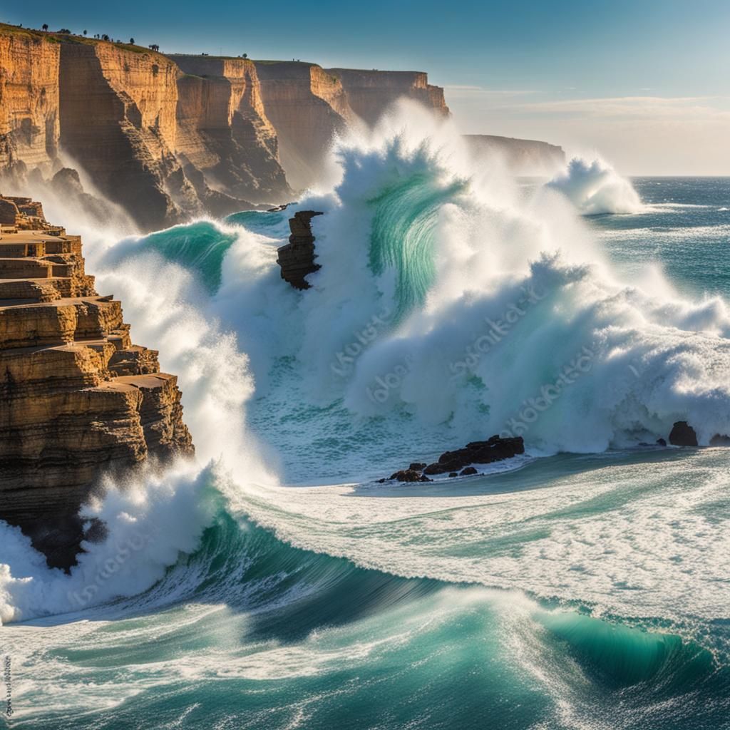 Powerful Waves Crashing on Cliffs: Awe-Inspiring Ocean Scene