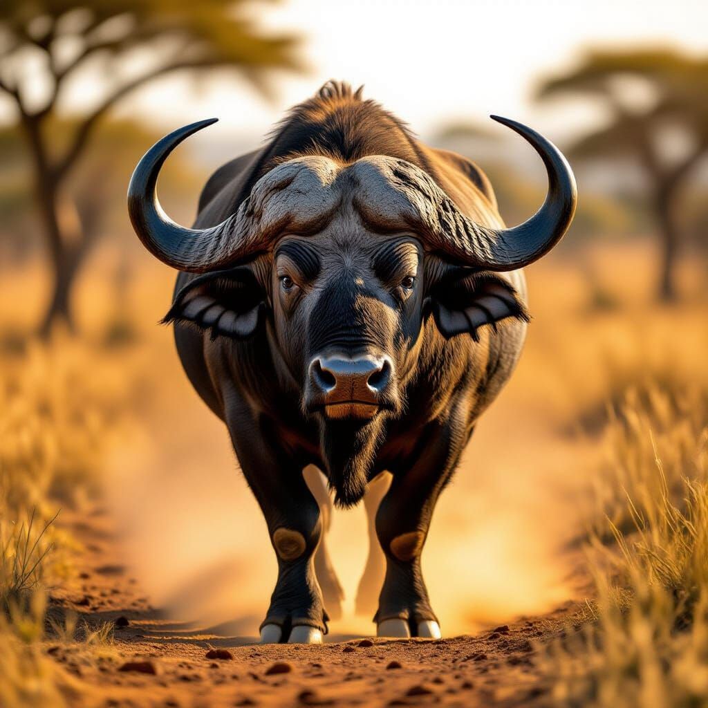 Massive Cape Buffalo in Golden Afrikaner Savanna