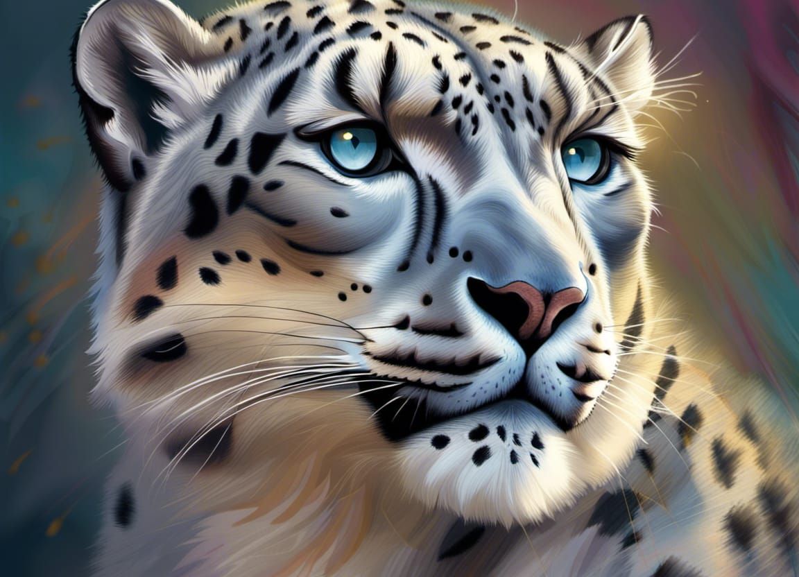 Hyperrealistic Snow Leopard Portrait Hunting