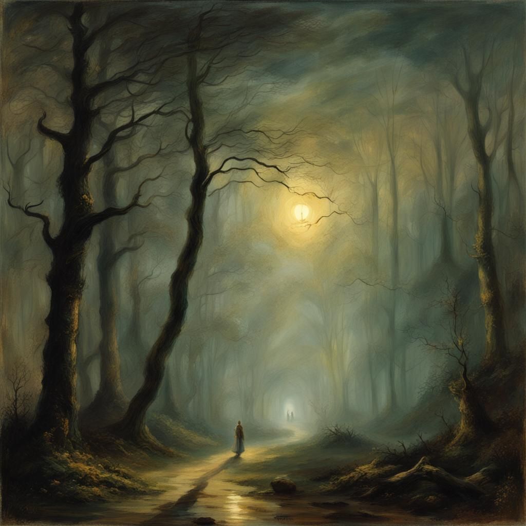 Romantic Nocturne: Misty Forest in Lunar Glow