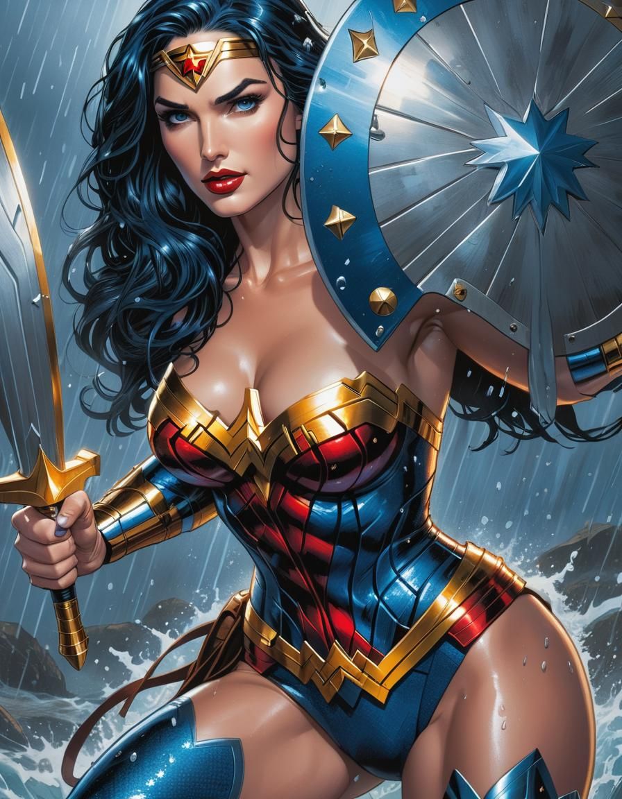 Wonder Woman Portrait in Al Rio Comic Style