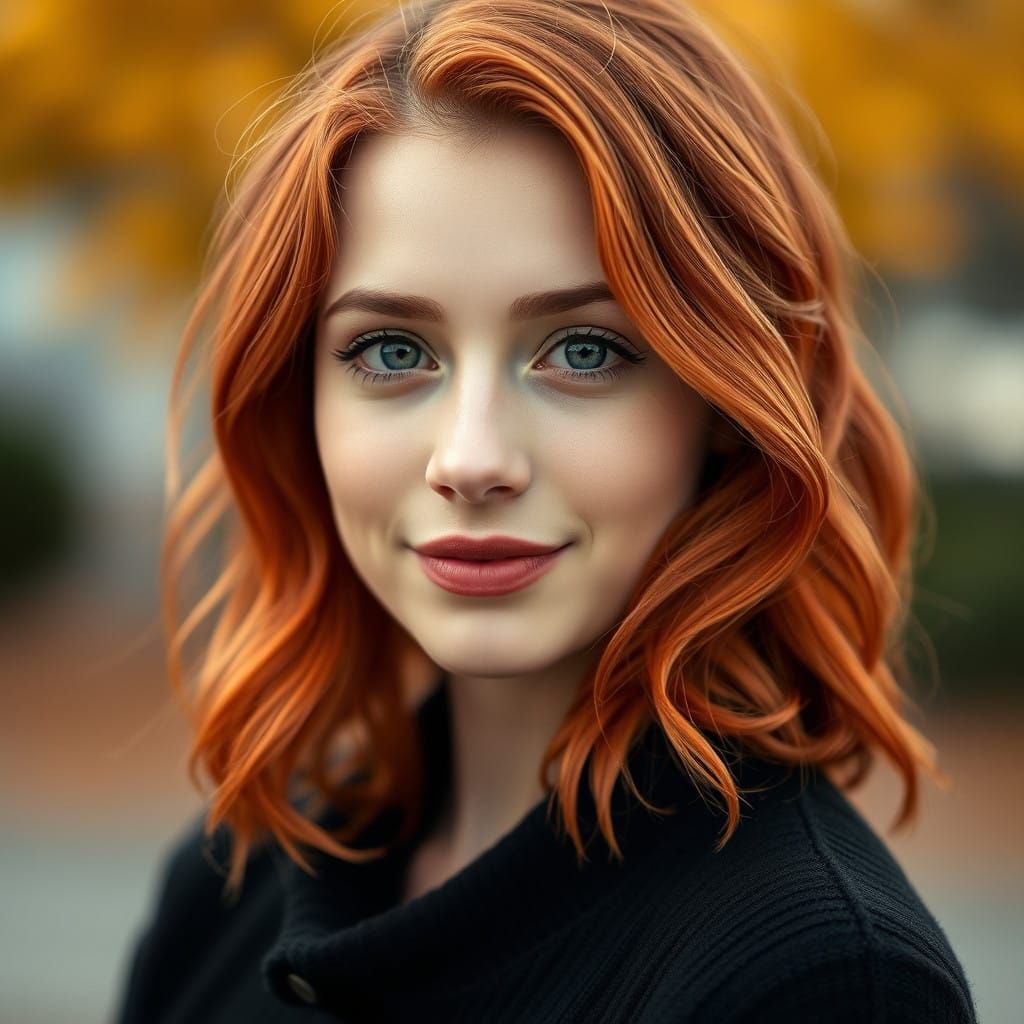 Vibrant Red Haired Woman with a Soft, Enigmatic Smile