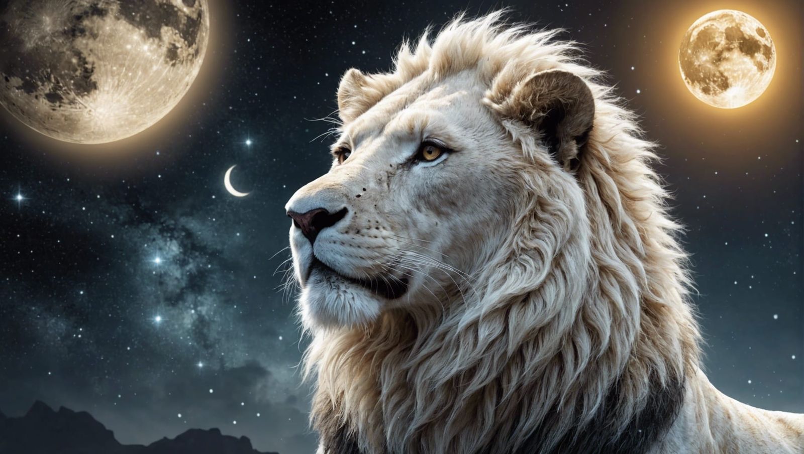 Majestic White Lion with Celestial Elements