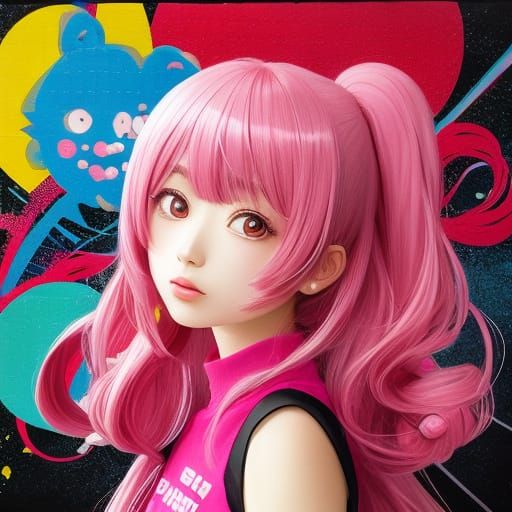 Anime-Inspired Portrait of a Sweet Bubblegum Girl