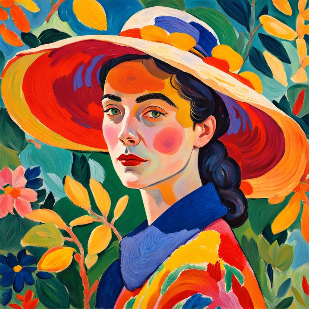 Woman in Hat: A Fauvist Portrait in Sunlight