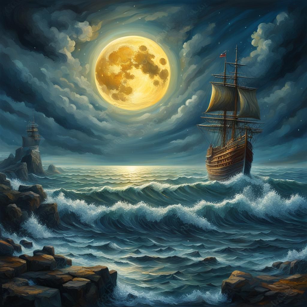 Epic Oil Painting: Moonlit Sea