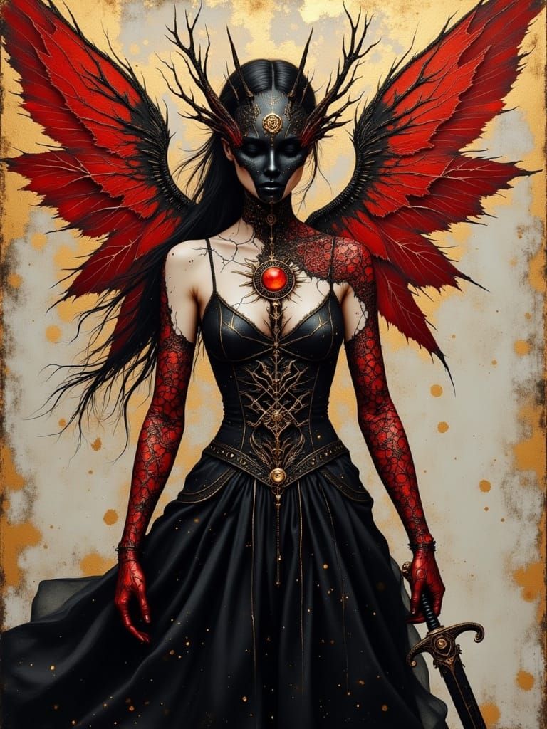 Biomechanical Fairy with Kintsugi Mask in Gold