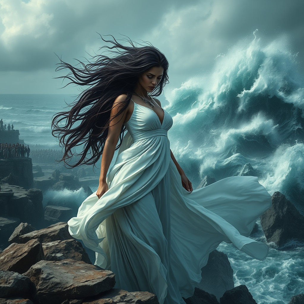 Ocean Goddess Portrait in Trending Splash Art Style