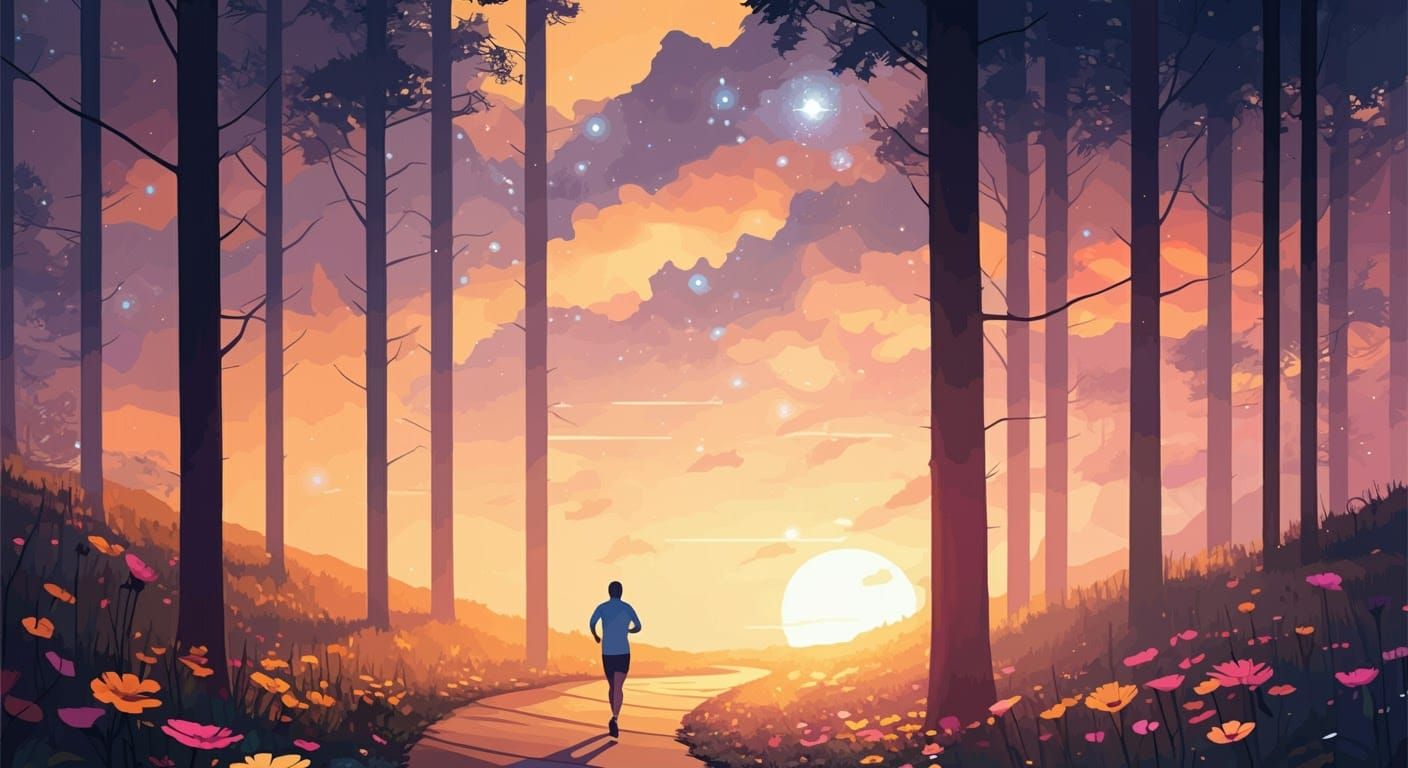 Mystical Forest Jogger at Golden Hour: Bioluminescent Dreams...