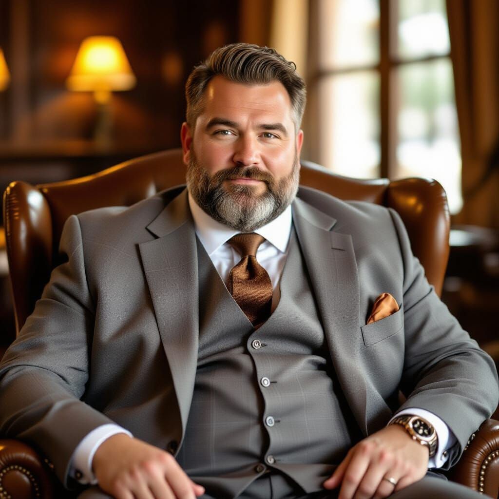 Confident Man in Tailored Suit with Golden Lighting