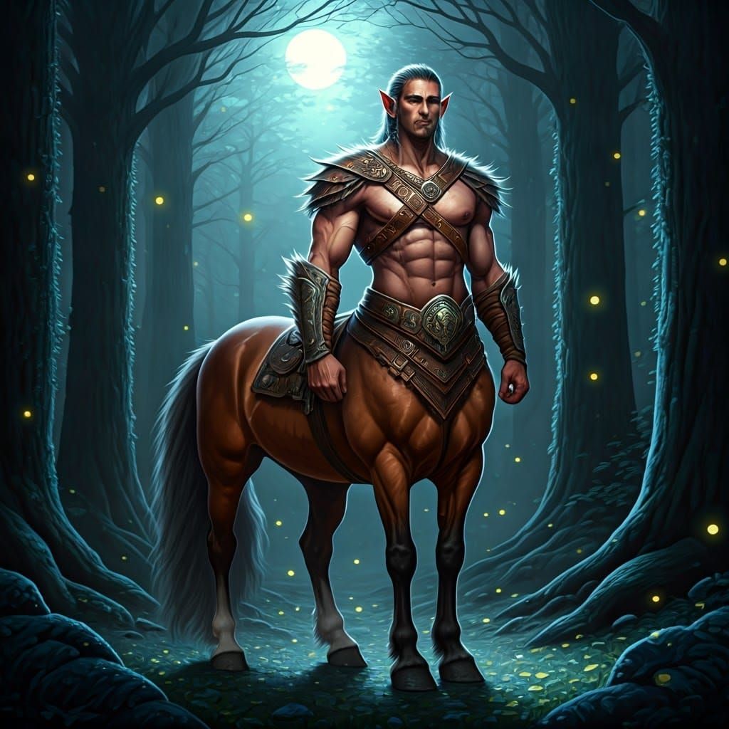Majestic Centaur in Moonlit Forest Art