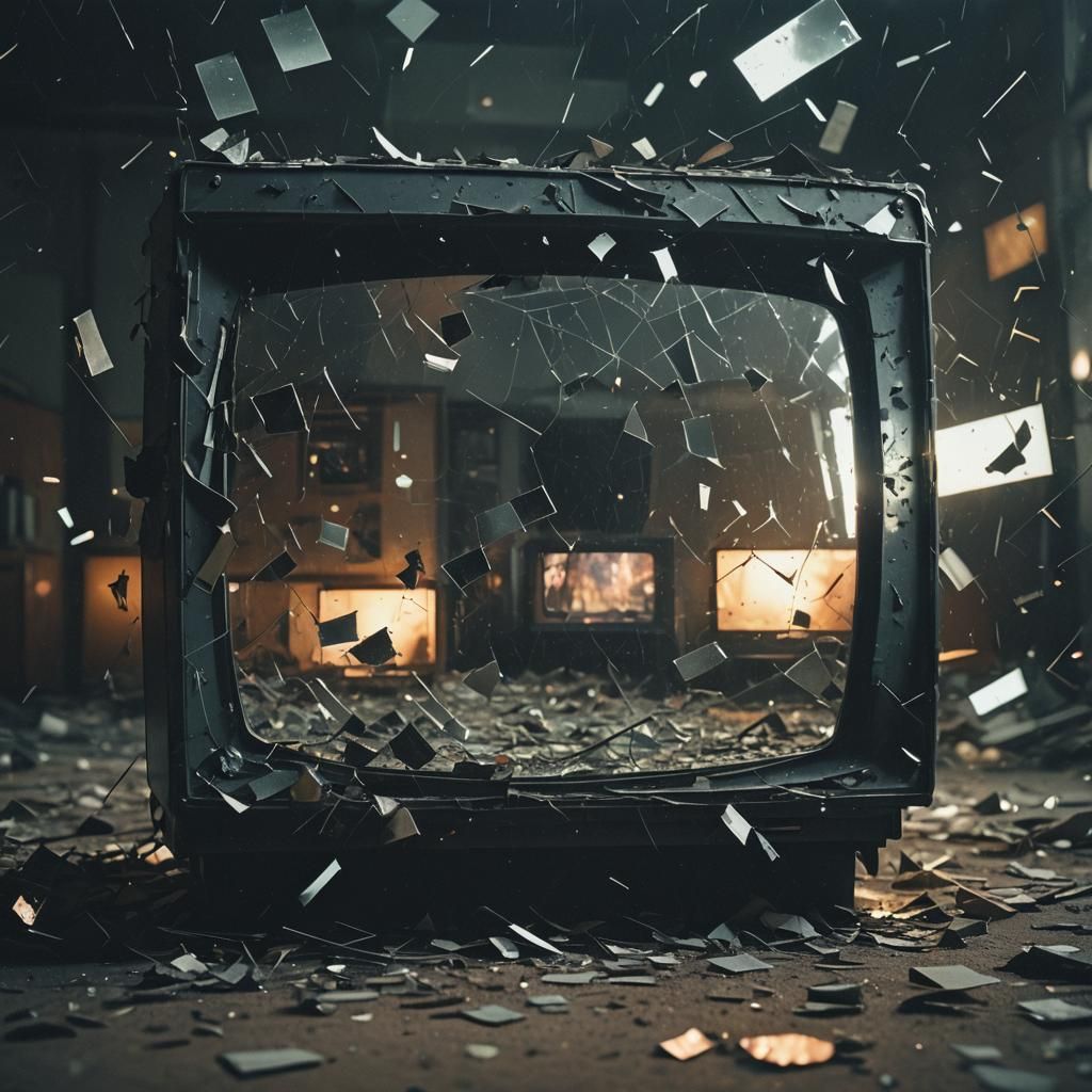 A broken TV-screen with mirror-pixels