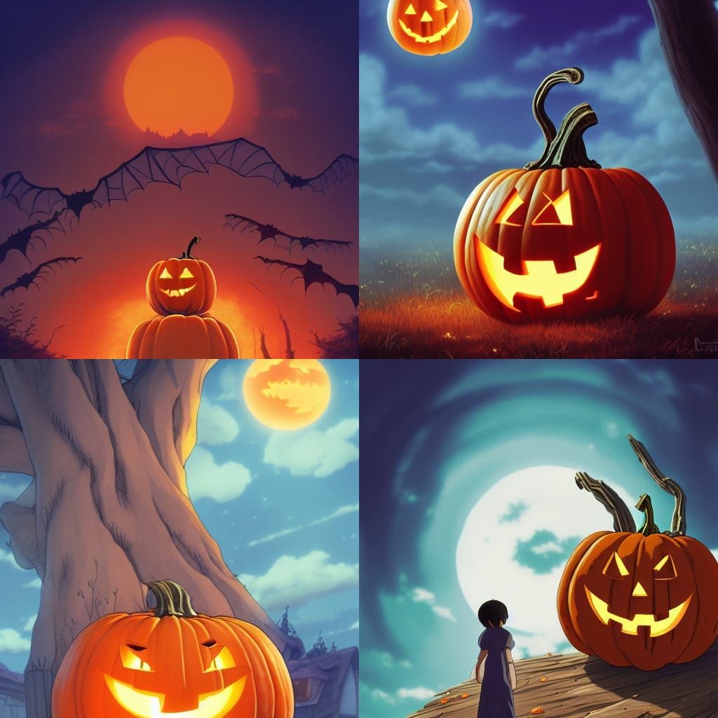 Halloween Pumpkin in Studio Ghibli Anime Style