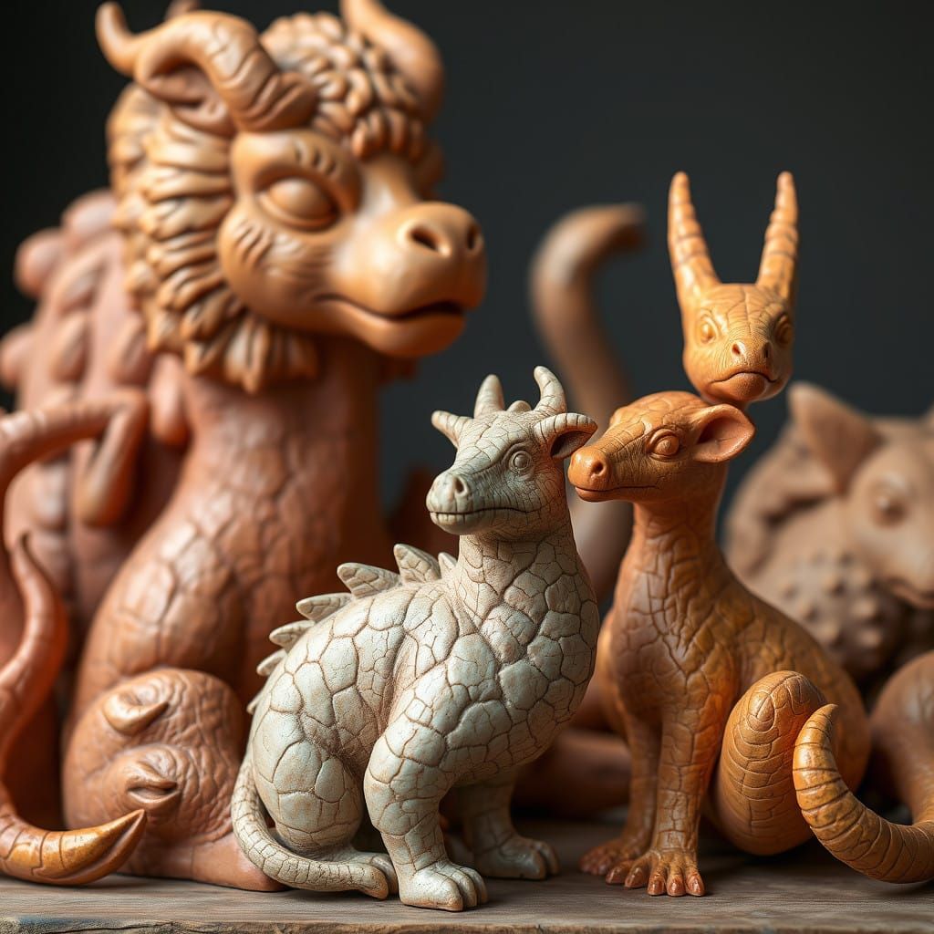 Earthen Clay Creatures in Vivid, Handcrafted Detail