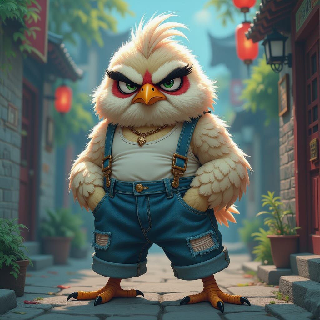 Grumpy Chick Resembling Old Man in Matte Painting Style