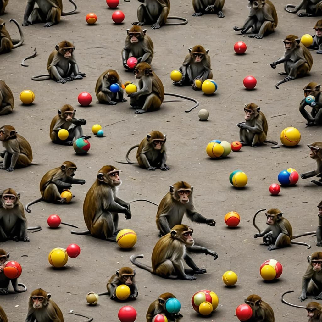 Monkeys Playfully Interact with Colorful Balls