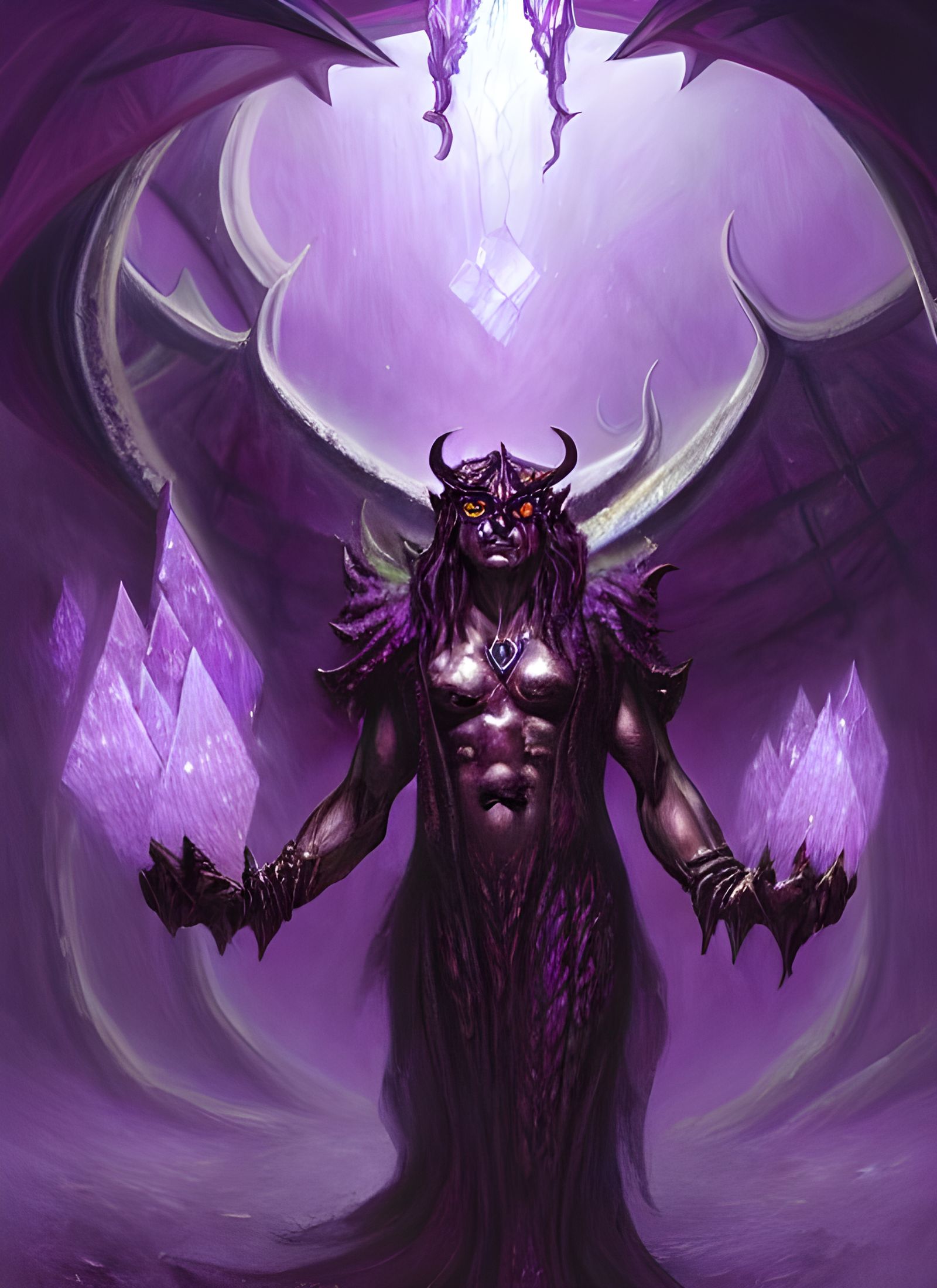 Sinister Demon Lord in Crystal Hall, Dark Fantasy Art