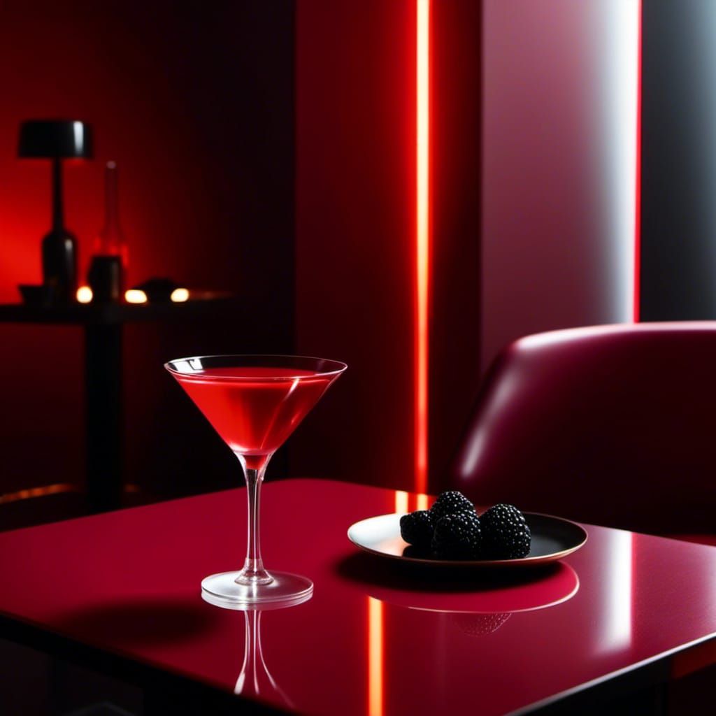Red Martini with Blackberry in Brutalist Setting