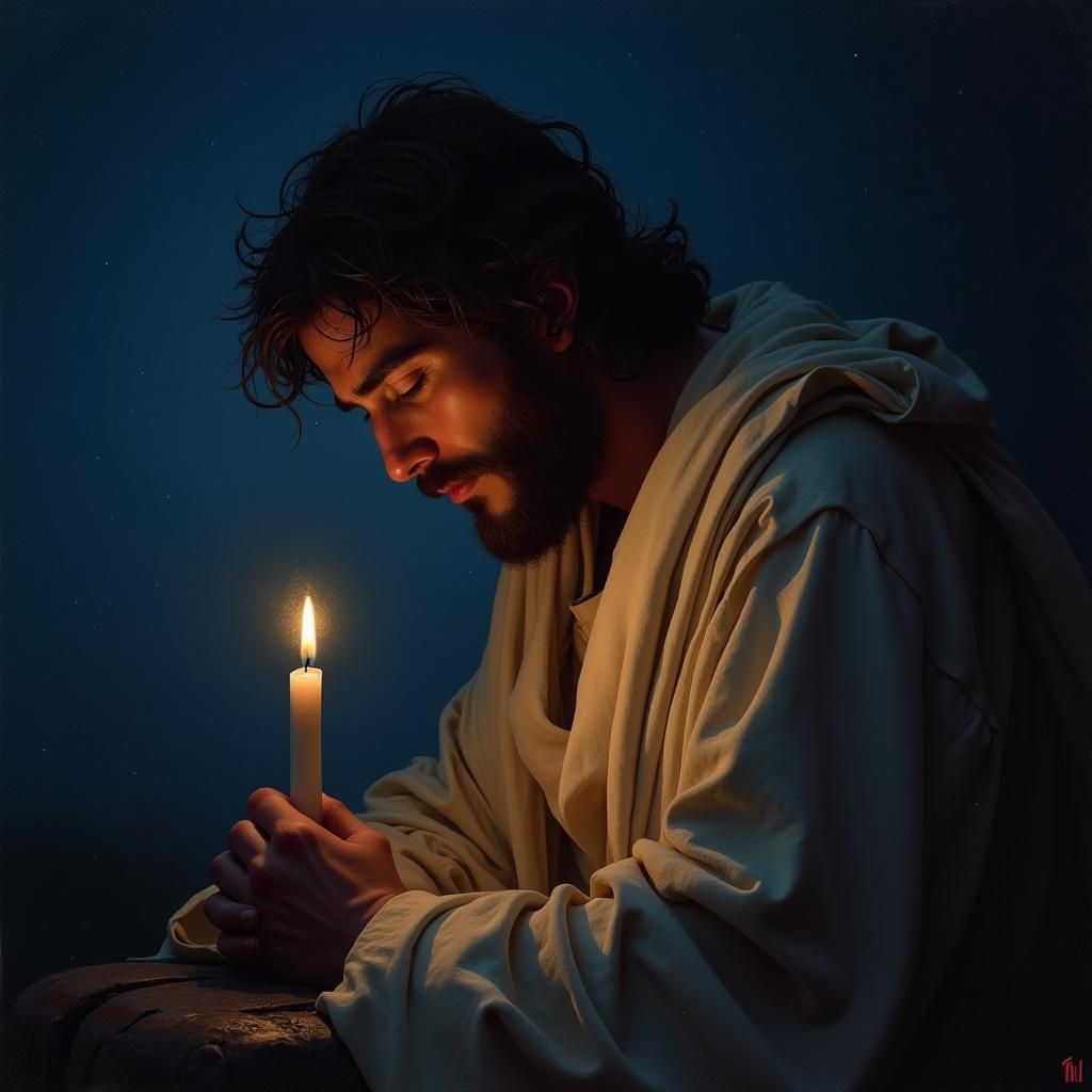Jesus in Prayer: Chiaroscuro Painting with Candlelight