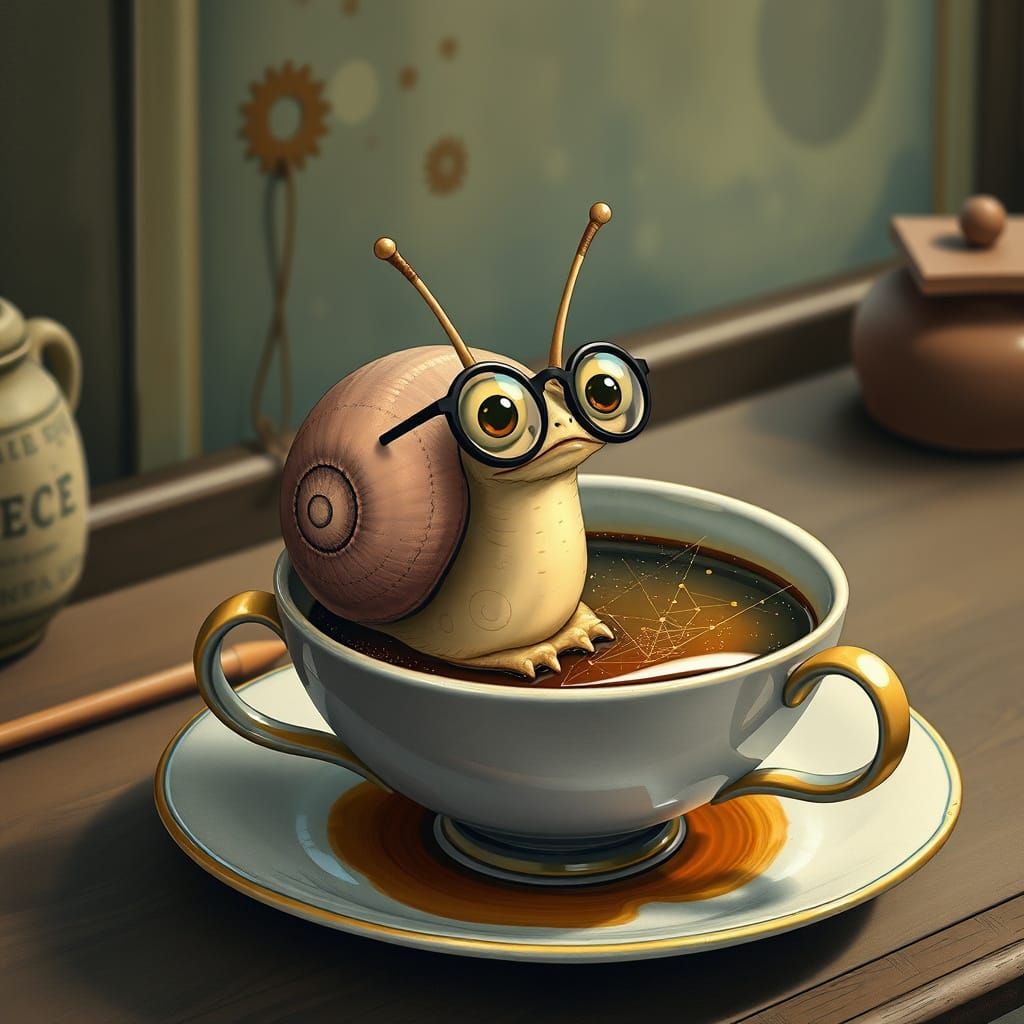 Snail Astronomer Charts Teacup Constellations: Dreamy Realis...