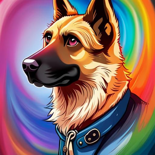 German Shepherd in Anime Style