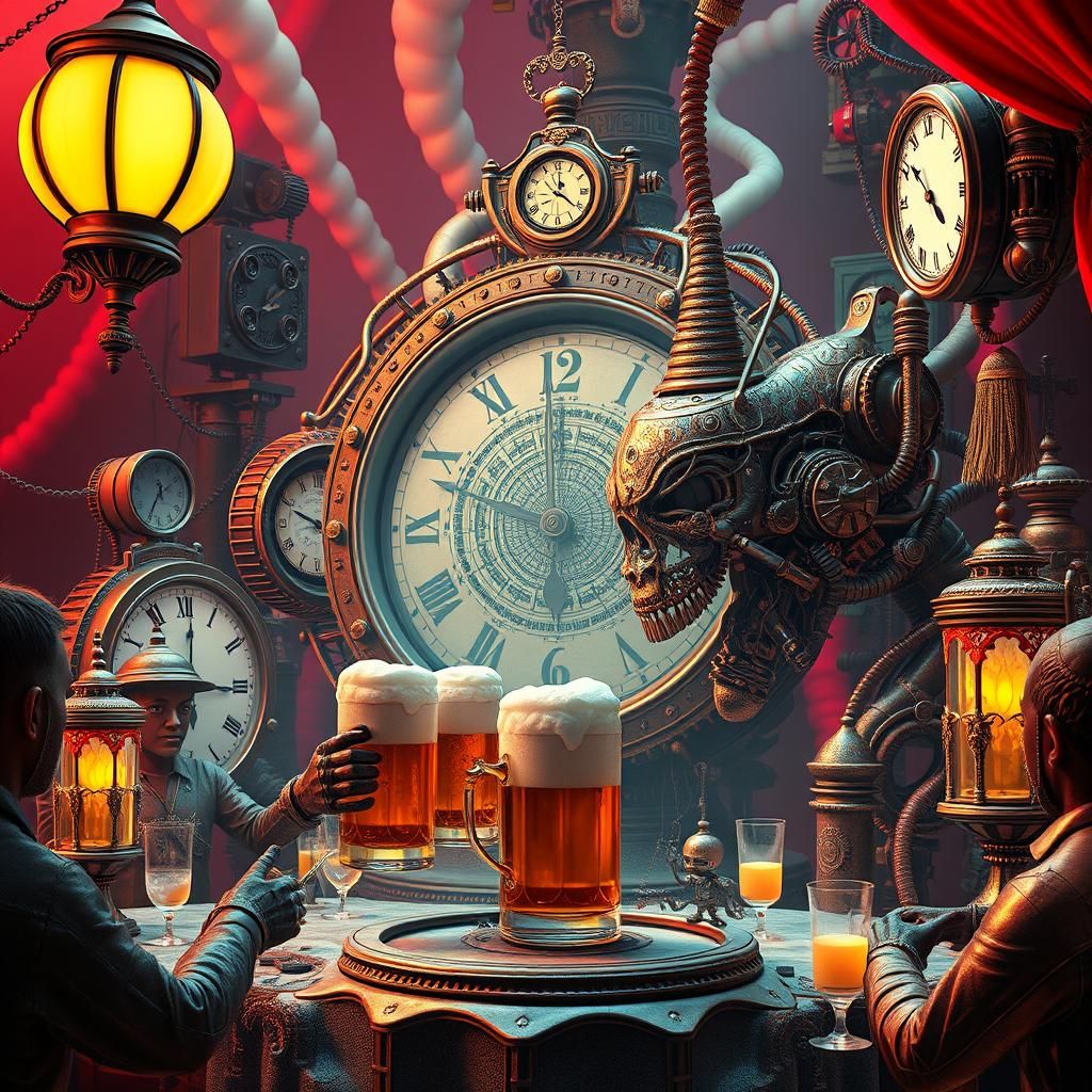 Biomechanical Oktoberfest Celebration in Surreal Style