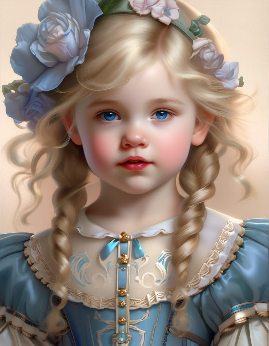 Victorian Toddler Portrait in Watercolor Style