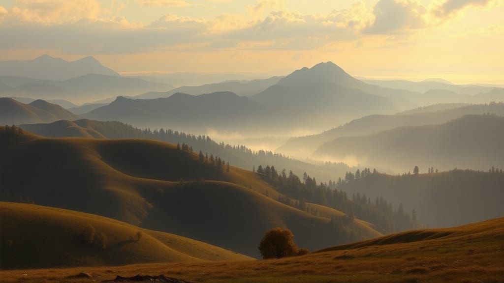 Serene Luminist Landscape with Misty Mountains