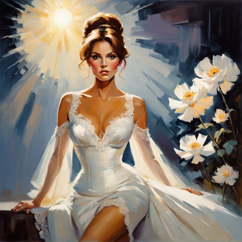 Raquel Welch Portrait in Impressionist Nighttime Style