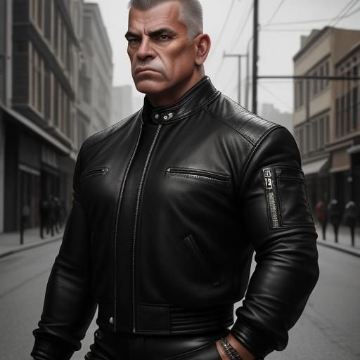Hyperrealistic Portrait of a Muscular Man in Leather