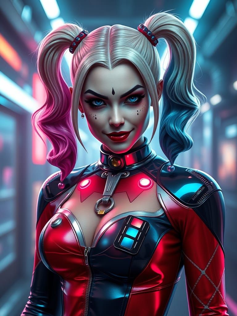 Futuristic Harley Quinn in High-Tech Fashion