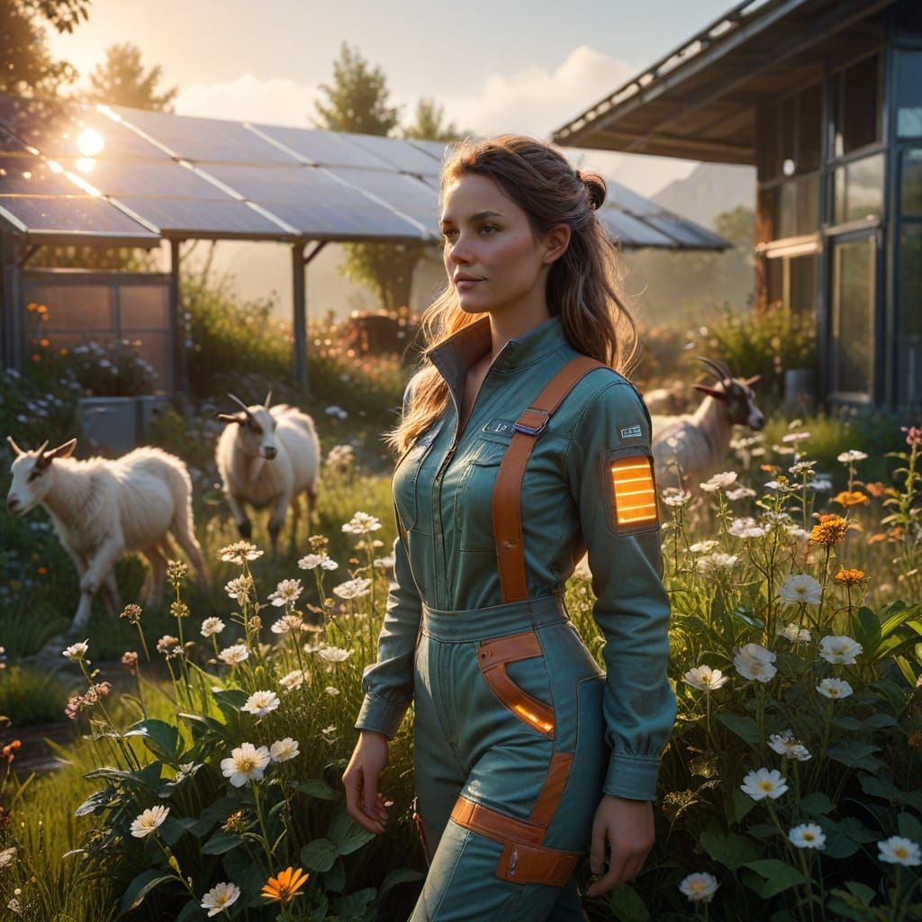 Eco-Futuristic Farmer Connects with Nature and Tech