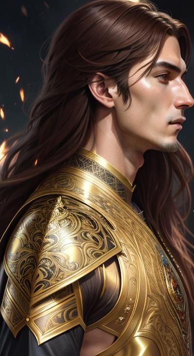 Handsome Knight in Ornate Armor Amidst Galactic Sky