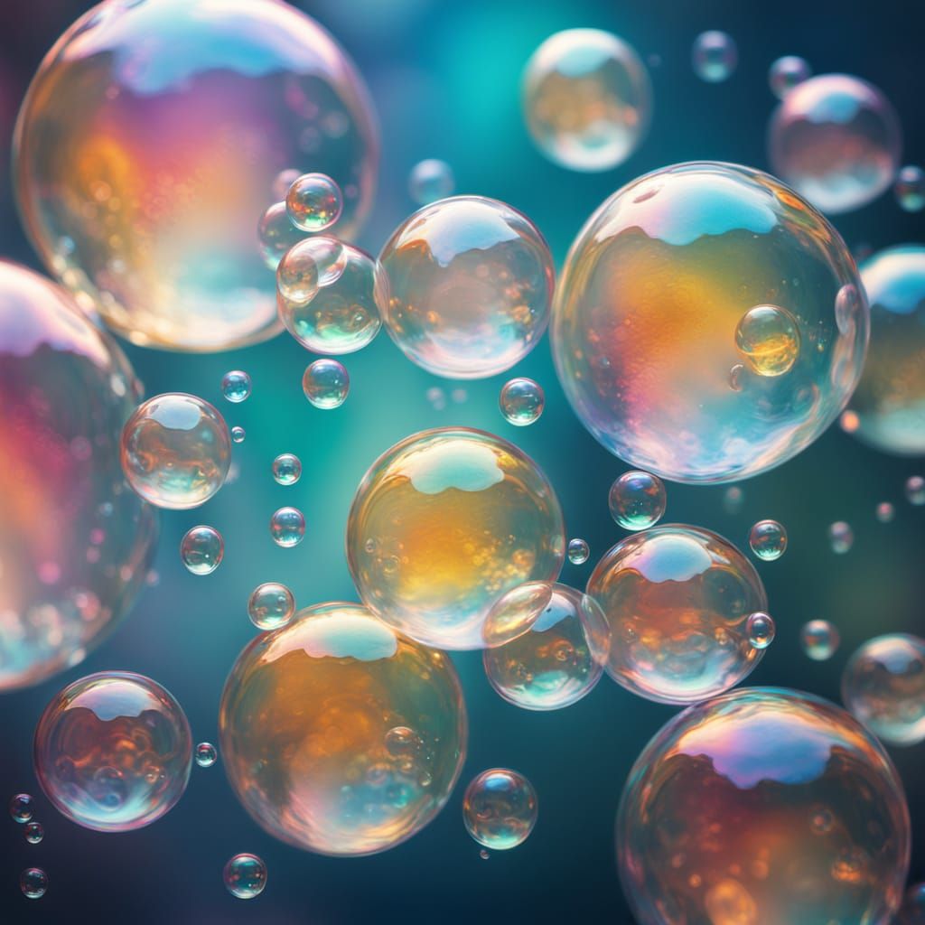 Iridescent Soap Bubbles Shimmer in Dreamy Surrealism