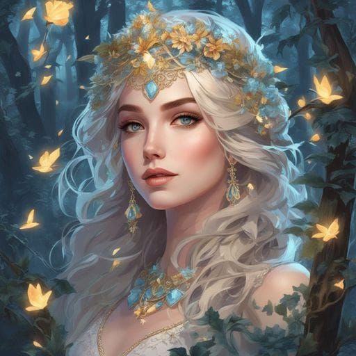 Radiant Girl in Dark Magic Forest, Fantasy Art