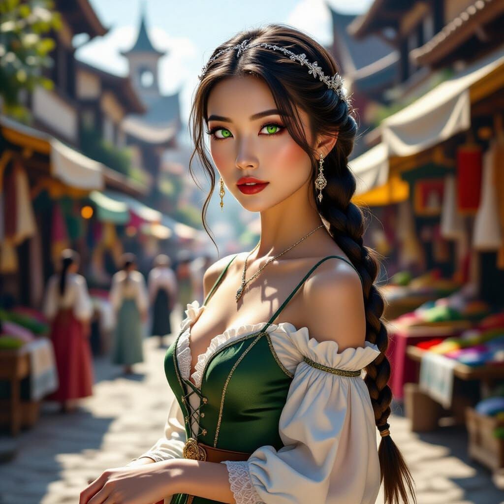 Elegant Asian Woman in Medieval Market