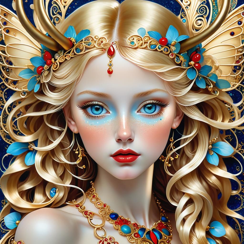 Gold Filigree Fairy Portrait in Klimt Style