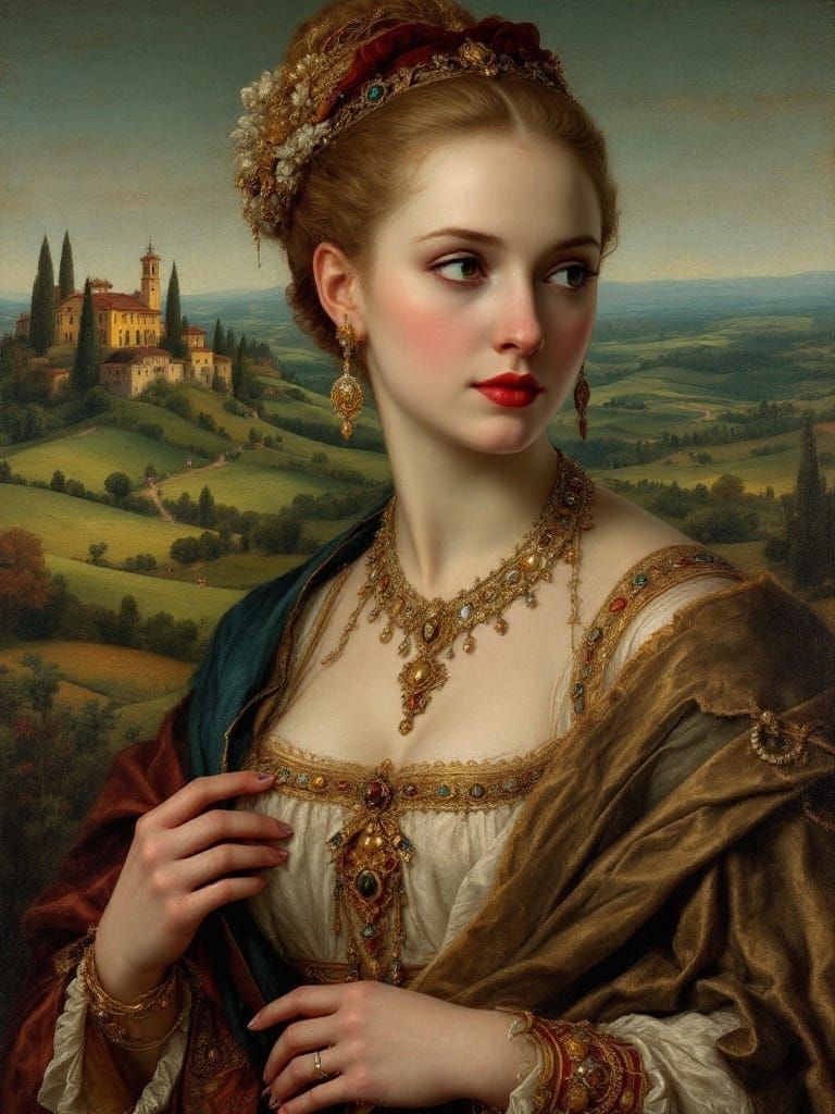 Ethereal Noblewoman in Renaissance Splendor