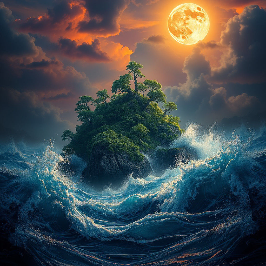 Mysterious Island in a Crashing Ocean, Splash Art
