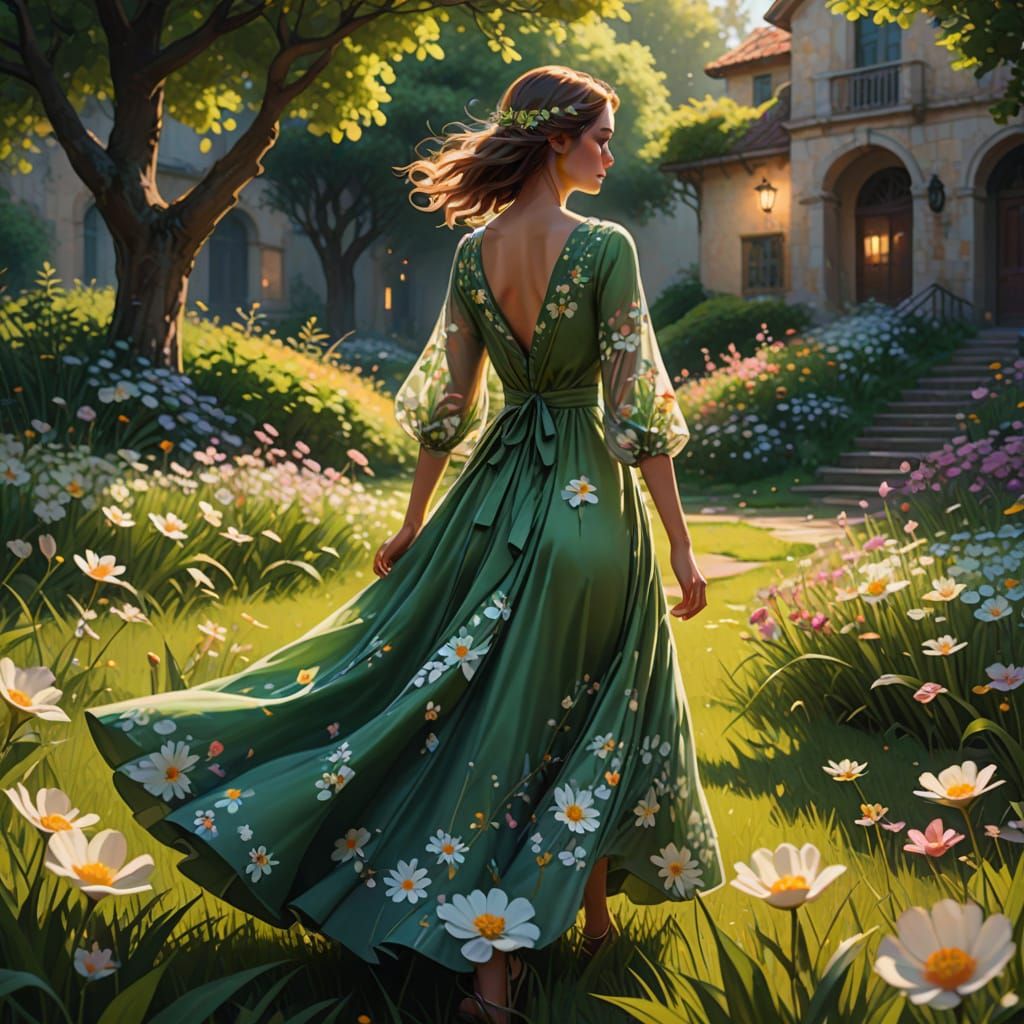 Woman Walking Inspires Instant Blooms in Dreamlike Scene