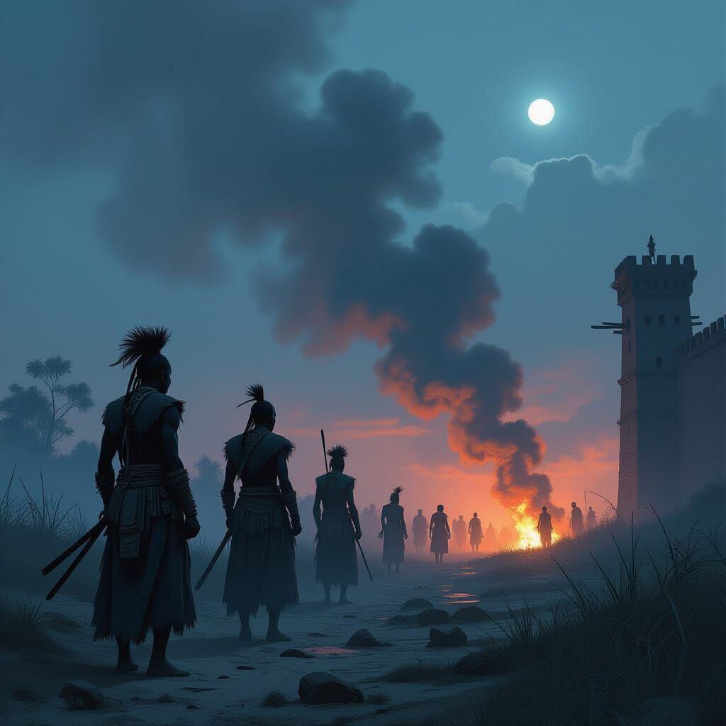 African Warriors at Midnight on the Battleground