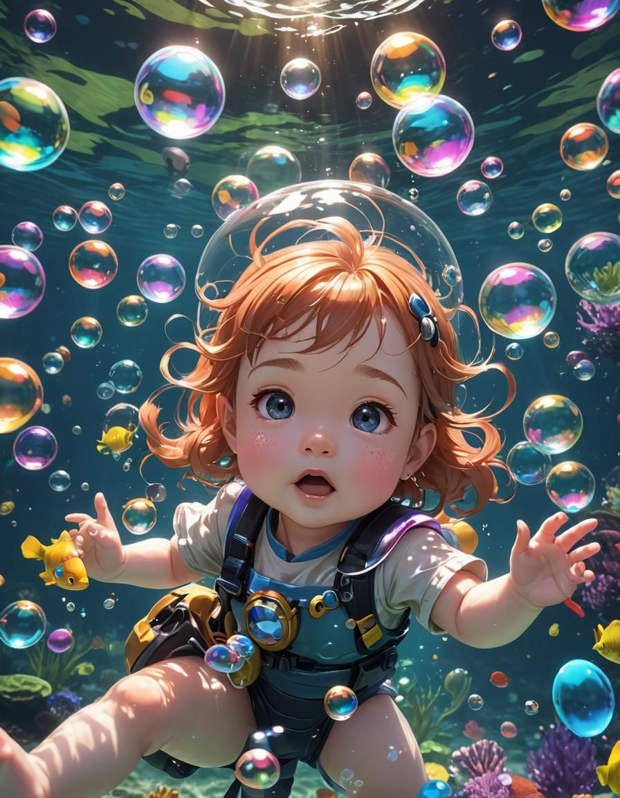Underwater Big Baby in Anime Style